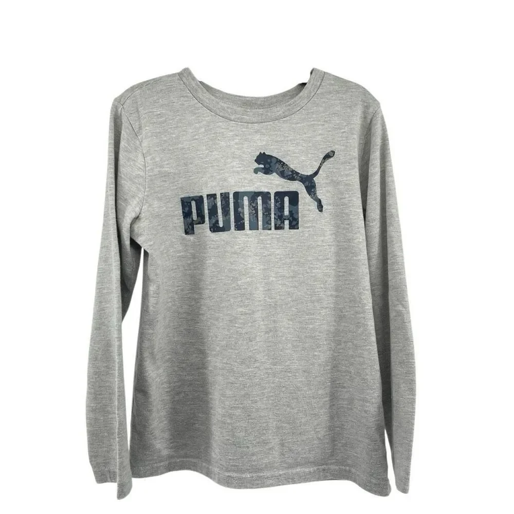 Puma Boys Size 7 Athletic Set Gray Logo Shirt Navy Jogger Pants Kids Outfit